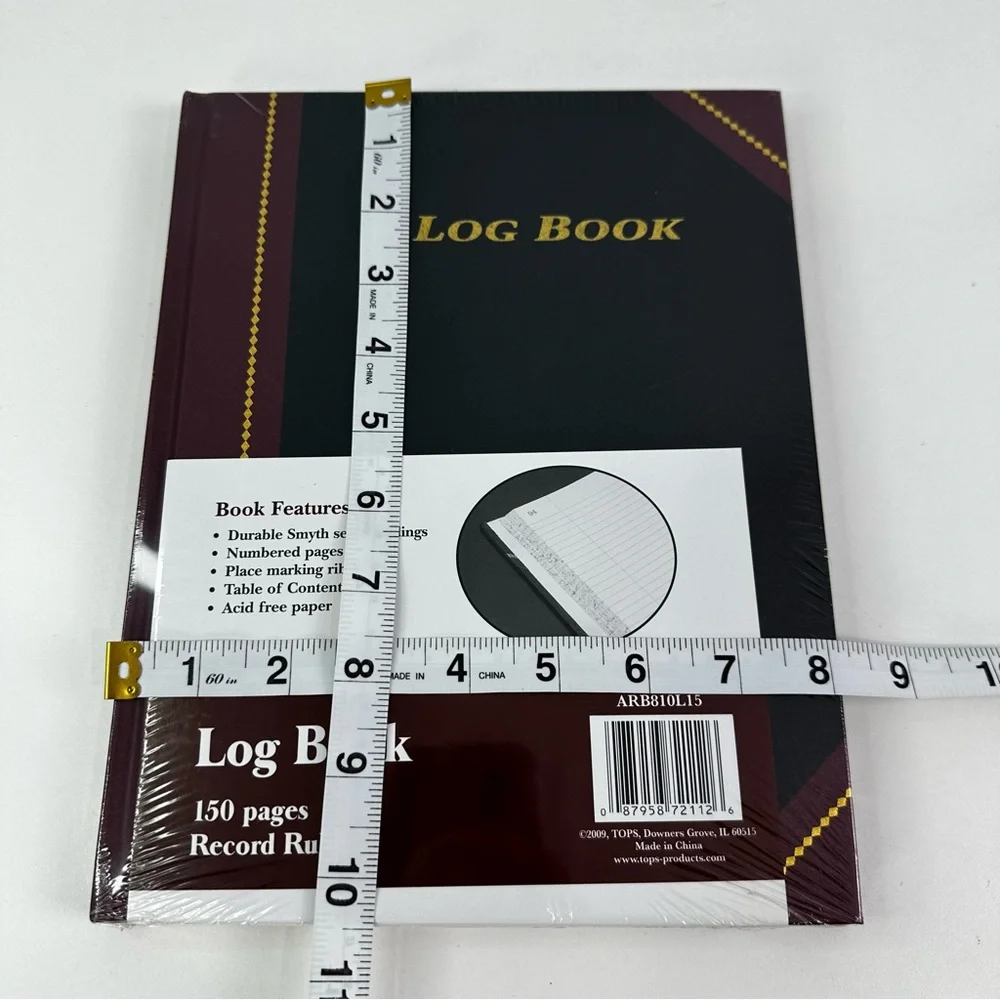Adams Log Book 150 Pages New & Sealed Black with  Gold Lettering  Maroon Accents